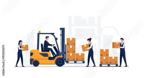Delivery Logistics Service Courier with Package and Truck Flat Vector Illustration