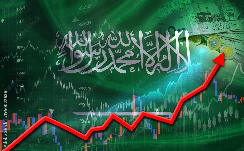 Obraz premium Saudi Arabia economic growth on financial graph. Saudi Arabia financial growth on market graph