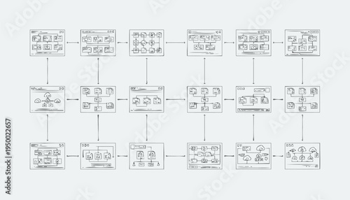 Complex flowchart diagram illustrating interconnected processes and data flow.