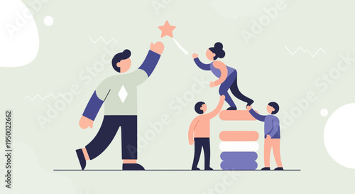 Diverse team collaborates to achieve a shared goal, reaching for success