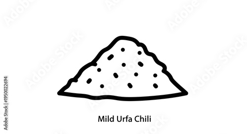 A simple black and white illustration of a pile of mild urfa chilli flakes.