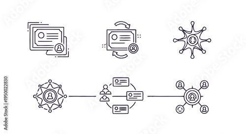 Blockchain and Decentralized Identity Icons for Digital Security and Verification.