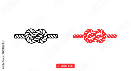 Double Figure Eight Knot Icon, Black and Red Rope Illustration