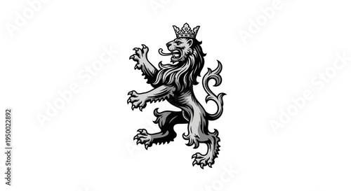 Heraldic Lion Rampant with Crown - Majestic Regal Emblem