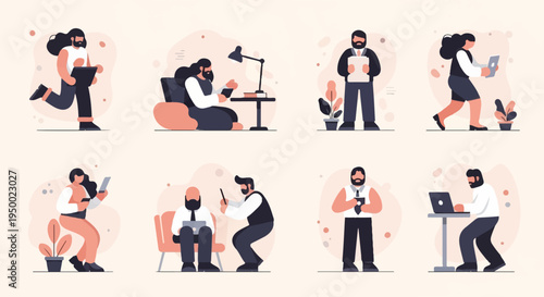 Flat design people engaged in various work and leisure activities