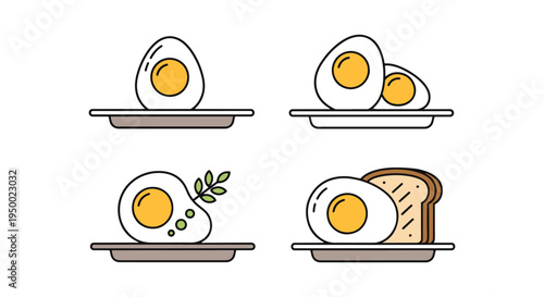 Poached Egg Plate Line art simple abstract colorful illustration