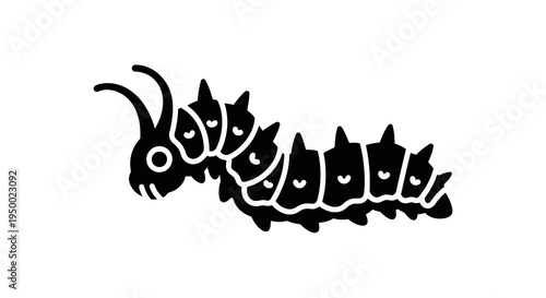 A simple black and white illustration of a caterpillar on a white background.