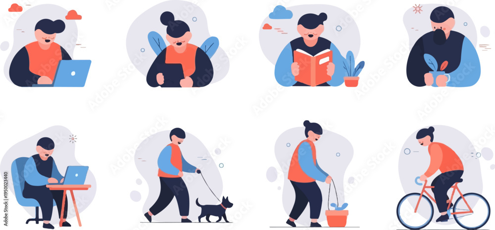 Fototapeta premium Diverse people engaged in various daily activities and hobbies (1)