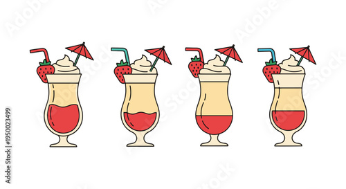 Strawberry Pina Colada Line smooth abstract color vector