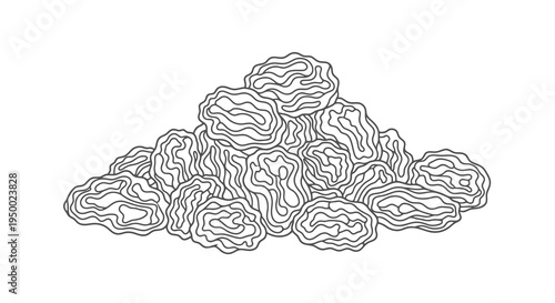 A simple black and white drawing of a pile of brains on a white background.