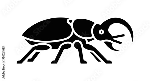 A simple black silhouette of a beetle with a distinctive horn on its head is shown.