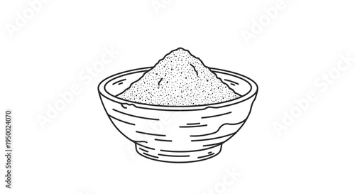 A simple line drawing of a bowl filled with a powdery substance.