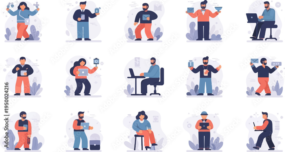 Fototapeta premium Flat illustration collection of people with devices and mail