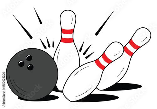 Bowling, goal vector icon with bowling ball and pins symbolizing target, strike, and sports success, clean modern flat vector illustration for sports apps, websites, and competition design