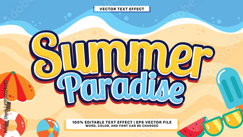 Summer Paradise Typography Design Featuring Tropical Beach Vacation Elements and Sunny Vibes for an Idyllic Getaway Concept