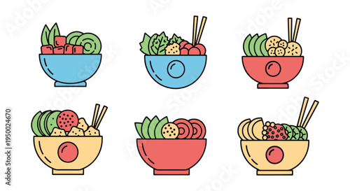 Poke Smoothie Bowl Line art modern artistic abstract style illustration
