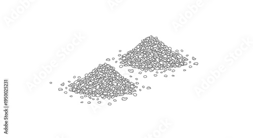 Two piles of small black and white pebbles or gravel against a white background.