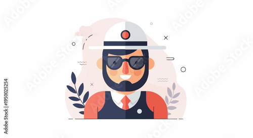 Flat illustration of a cheerful man in a hat and sunglasses