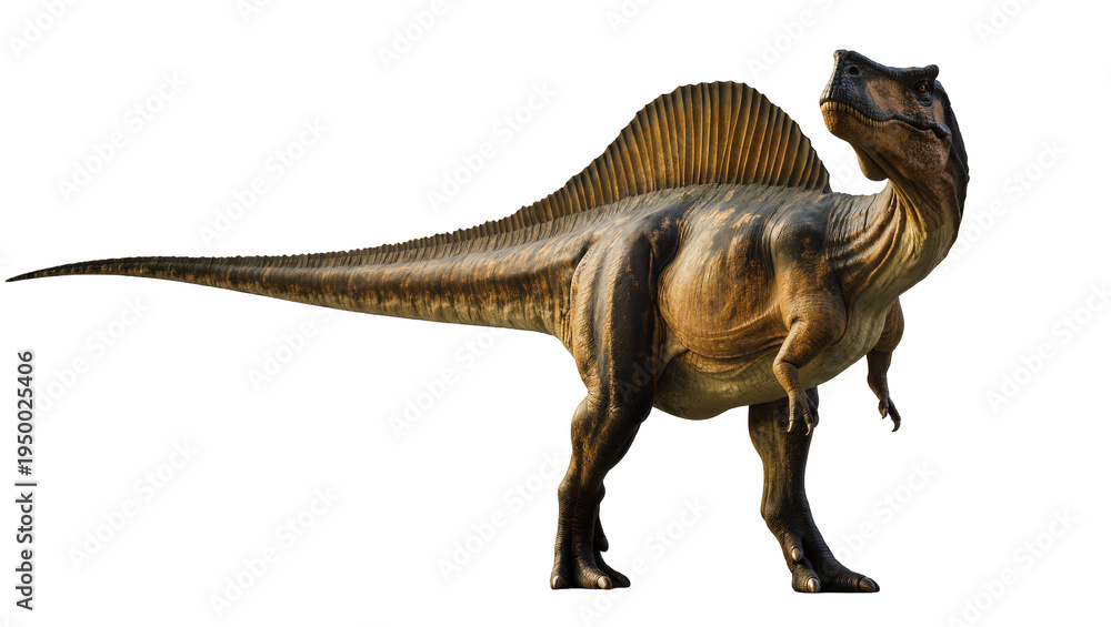 Fototapeta premium Isolated Spinosaurus powerful prehistoric dinosaur model with an iconic sail standing alone