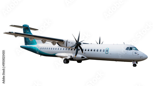Foto Isolated modern turboprop passenger aircraft on ground with landing gear extende