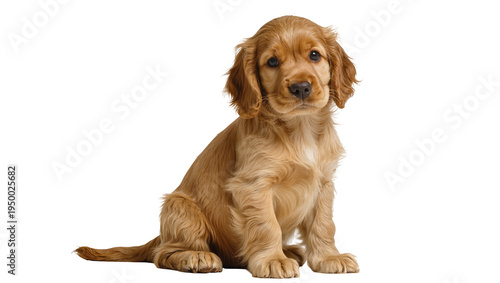 Isolated adorable young Cocker Spaniel puppy sitting patiently and looking at camera
