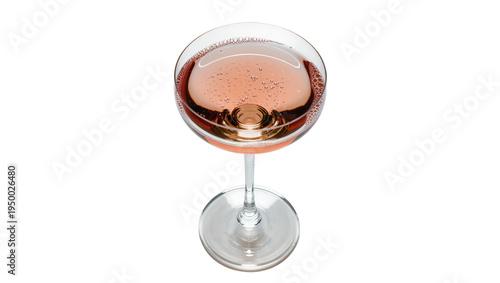 Isolated elegant coupe glass with refreshing pink sparkling wine, ideal for celebration and luxury.