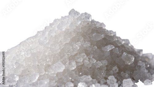 Tableau sur toile Isolated mound of white sparkling crystals, resembling rock salt, coarse sugar, or bath salts