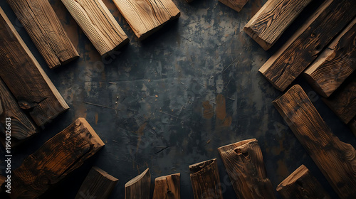 Wallpaper Mural Wooden planks arranged in circle on dark background Torontodigital.ca