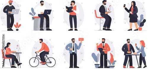 Diverse professionals engage in various daily activities, including work and leisure