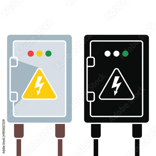 Electrical, panel box icon featuring simple flat style design, power distribution cabinet symbol, electricity control and circuit breaker concept, modern vector