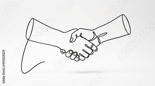 Wallpaper Mural Minimalist single line art illustration depicts two arms joined in a precise handshake against a bright, clean white background. Torontodigital.ca