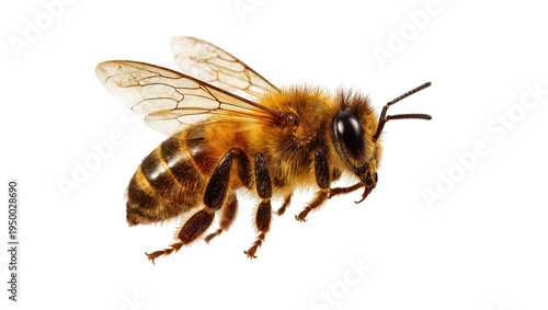 Fotografie Isolated honey bee in flight, vibrant and detailed macro shot of a single flying