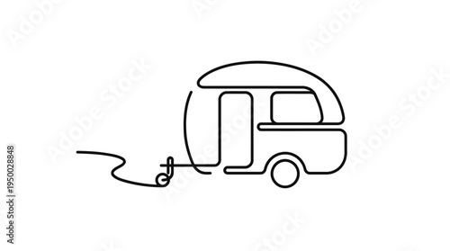 Caravan Trailer for Camping Continuous Single Line Minimalist Road Trip Line Art Illustration