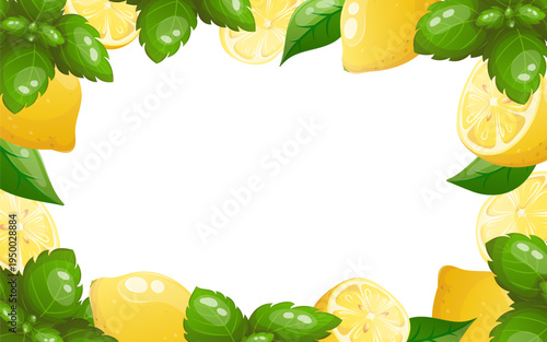 Vector frame with lemons and mint leaves