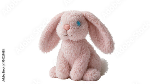 Canvas Print Isolated fluffy pink plush bunny with long ears, a cute and soft stuffed animal