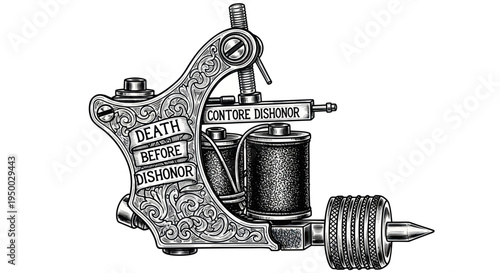 Vintage Tattoo Machine with "Death Before Dishonor" Engraving