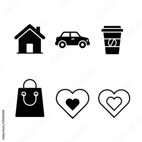 A versatile set of minimalist black icons representing daily life and lifestyle concepts