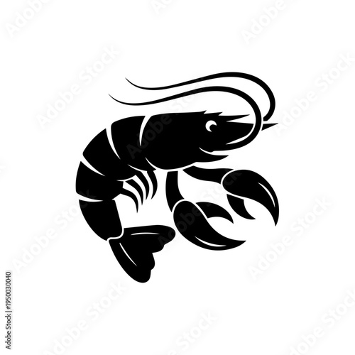 Stylized graphic icon of a marine crawfish or spiny lobster in a bold black silhouette design
