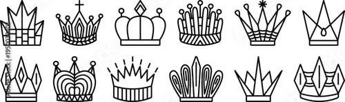Collection of 12 unique crown illustrations