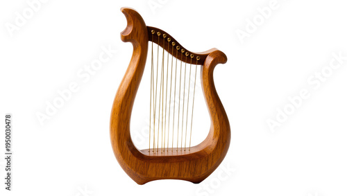 фотографія Isolated ancient wooden lyre with strings, classic Greek musical instrument, fol