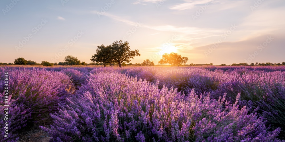 Naklejka premium Purple lavender blooms stretch across the field