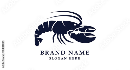 Dark blue lobster logo design with brand name text.