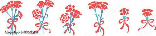 母の日のカーネーションイラスト。赤いカーネーションのフレームセット。Mother's Day carnation illustration. Red carnation frame set.