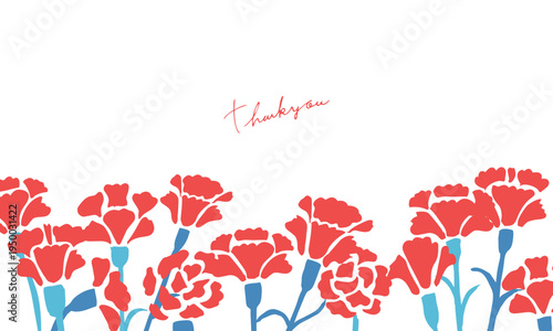 母の日のカーネーションイラスト。赤いカーネーションのフレームセット。Mother's Day carnation illustration. Red carnation frame set.