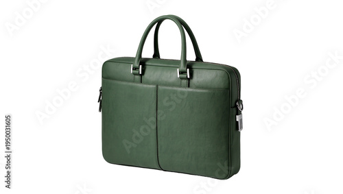 Isolated sleek and stylish emerald green leather laptop bag for executives and professionals