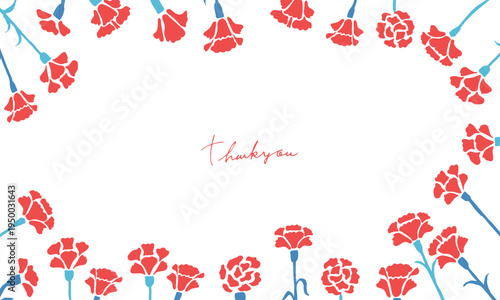 母の日のカーネーションイラスト。赤いカーネーションのフレームセット。Mother's Day carnation illustration. Red carnation frame set.