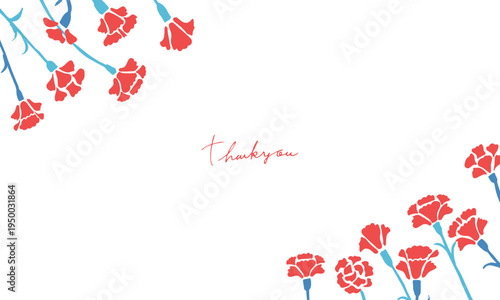 母の日のカーネーションイラスト。赤いカーネーションのフレームセット。Mother's Day carnation illustration. Red carnation frame set.