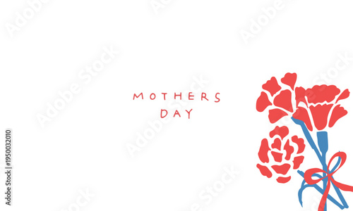 母の日のカーネーションイラスト。赤いカーネーションのフレームセット。Mother's Day carnation illustration. Red carnation frame set.