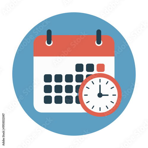 Blue vector featuring a calendar and a clock to represent scheduling