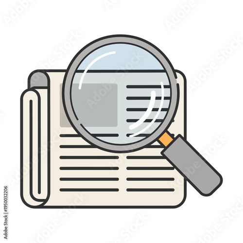 Vector of a folded newspaper with a magnifying glass examining text